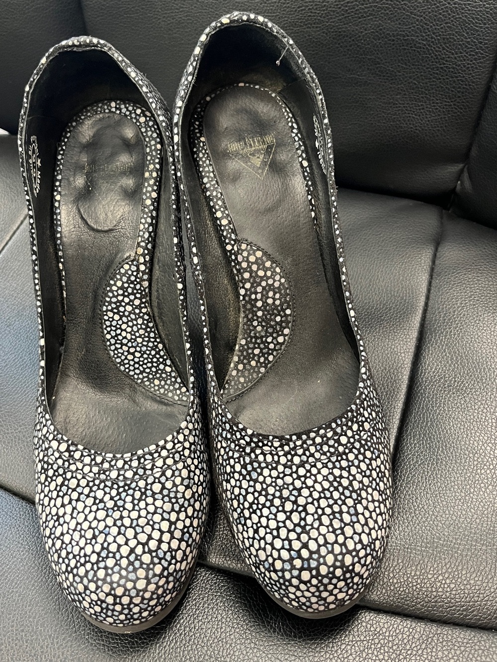 John Fluevog Attentions Paris Devilish Black & White Speckled Round-Toe Pumps